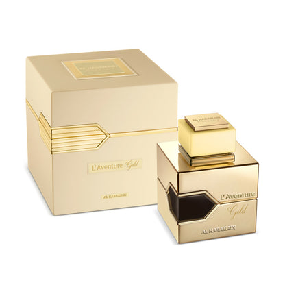 Descubre la esencia única de L'Aventure Gold de Al Haramain Eau de Parfum, Dubai, arabe, oriental, un perfume 100% original con envío gratuito a todo Colombia. Sumérgete en una experiencia olfativa, seductora y duradera, con una exquisita fusión de notas tropicales y exóticas.